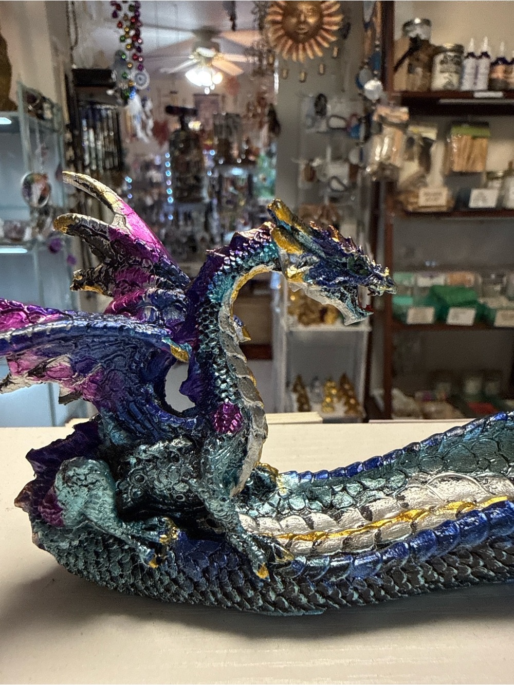 Polyresin Incense Holder - Blue Dragon w/ Claw